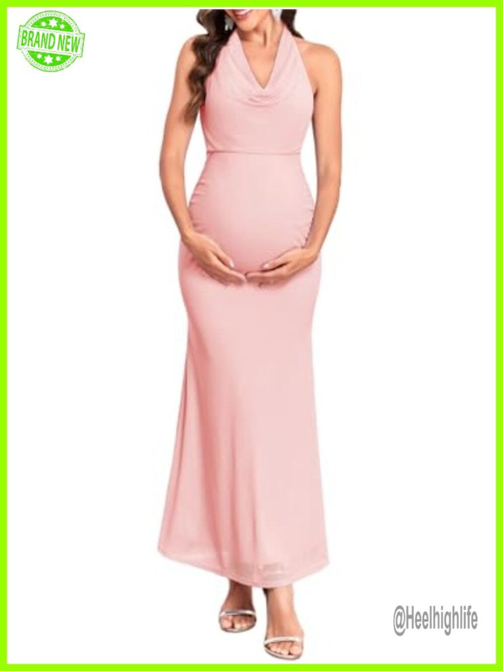 Maternity Halter Neck Bodycon Mermaid Dress Sleeveless Mesh Baby Shower Dress